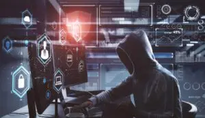 Digital cybersecurity and AI threat awareness illustration